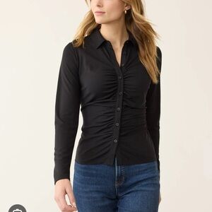 Reitmans Long-Sleeve Knitted Blouse with Shirt Collar - Black